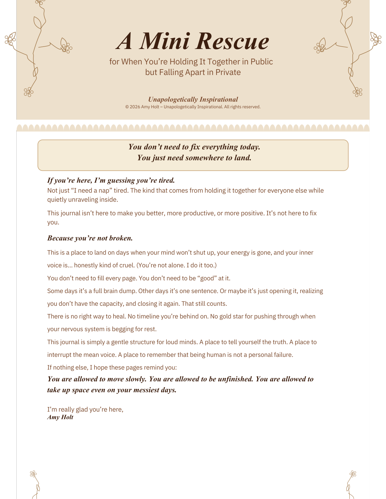 A Mini Rescue: free 7-page journal cover
