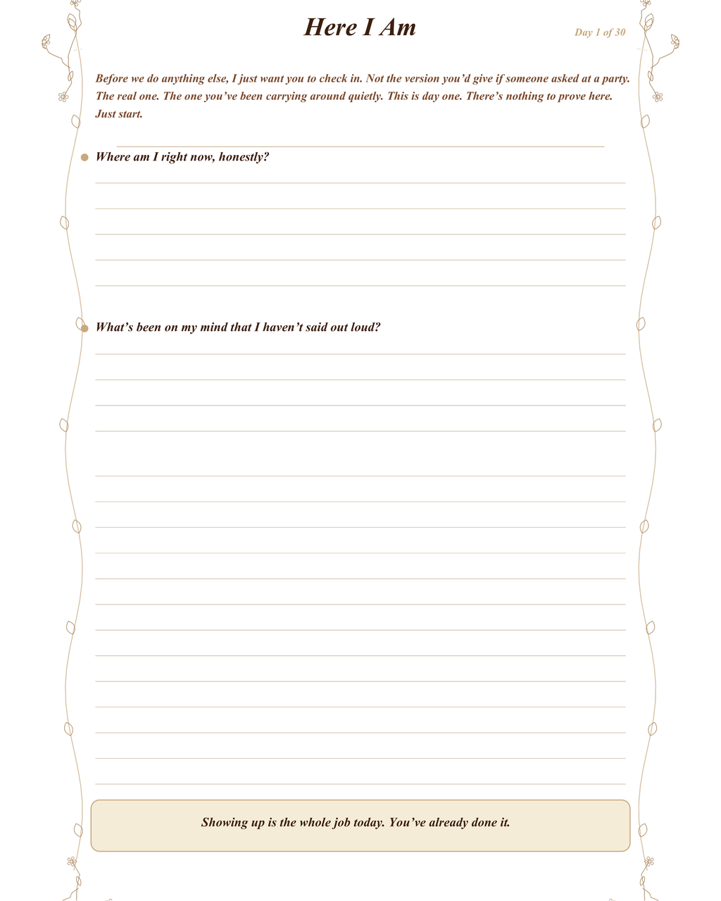 Sample page from A 30-Day Rescue: a Day 5 journal prompt