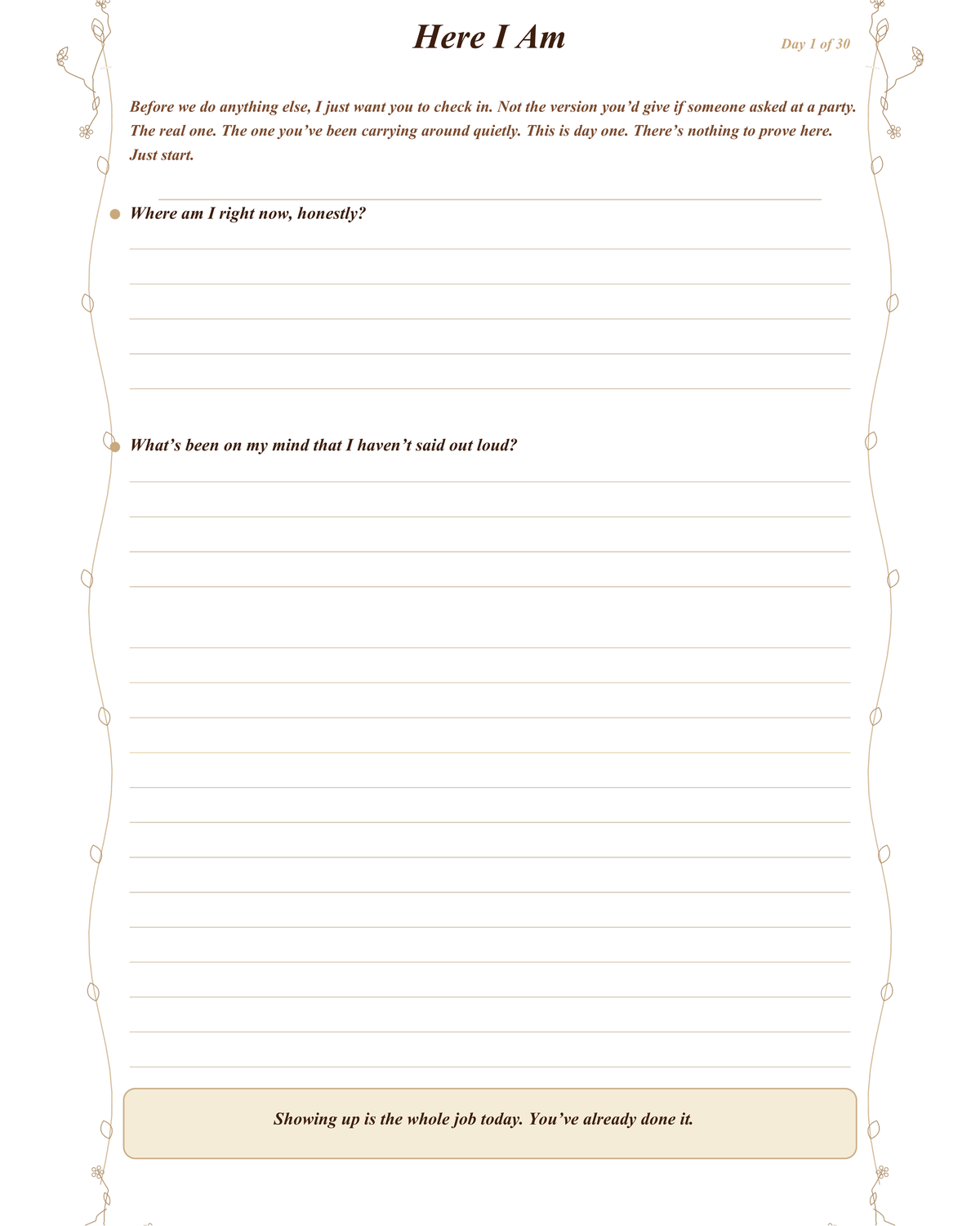 Sample page from A 30-Day Rescue: a Day 5 journal prompt